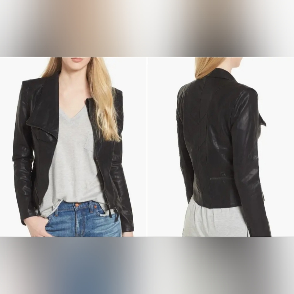 NwT Blank NYC Tailored Vegan Leather Biker Moto Jacket Black Size Small - Picture 2 of 14
